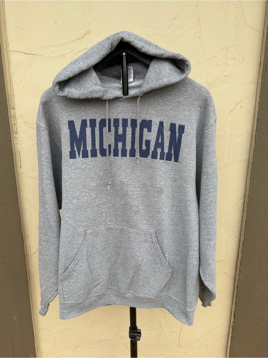Jerzees Other - Jerzees Gray Hoodie with Navy Michigan Print
